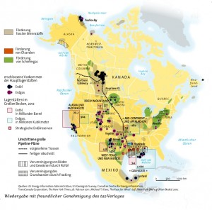 Karte Kohlenwasserstoff-Industrie in Nordamerika