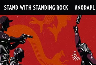 Poster saying »I stand with Standing Rock. Water is life.«