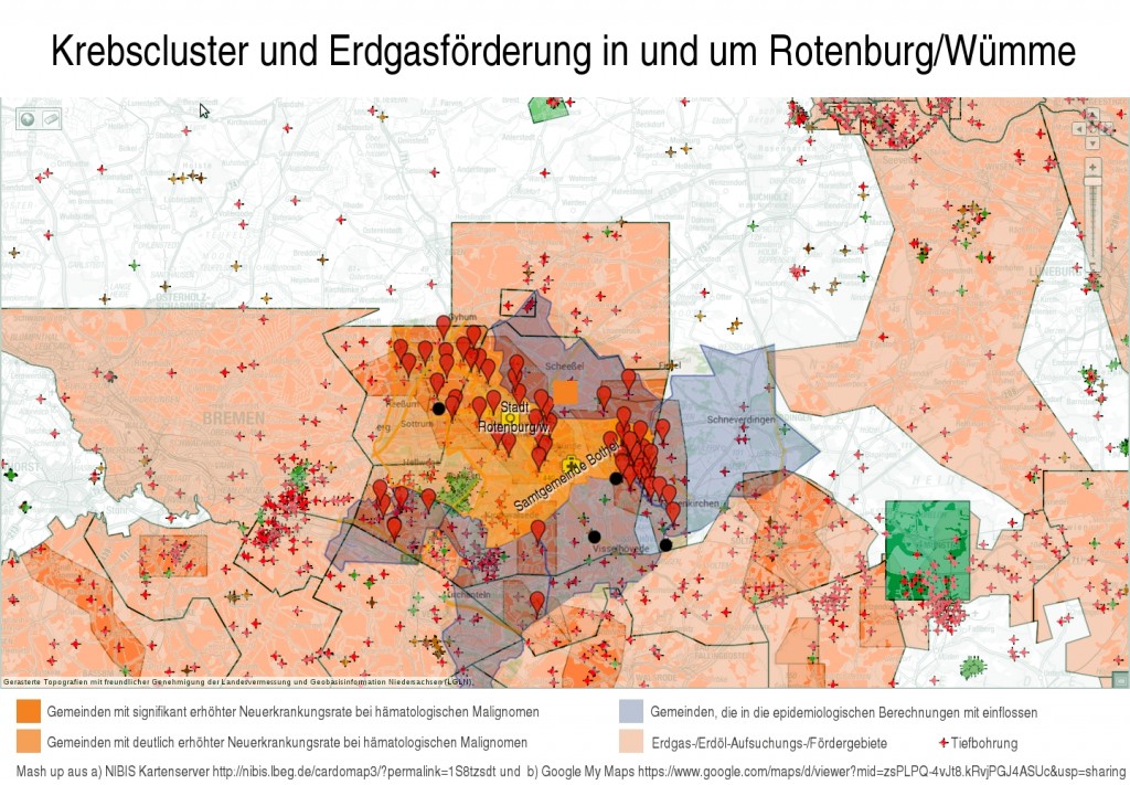 Karten-Mashup Krebsinzidenzen vs. Ergasfördergebiete