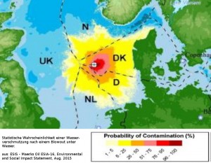 Potential contamination area in case of a subsea blowout (statistical probability)