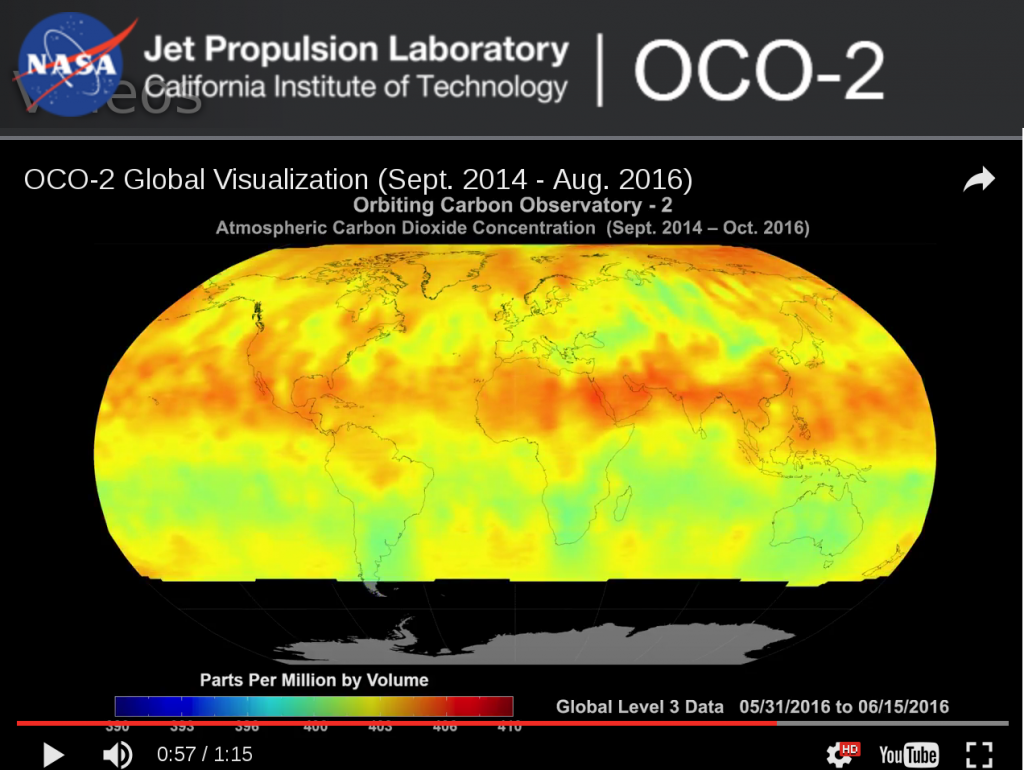 screenshot of visualization of earth's atmospheric CO2 load between (Sept. 2014 - Aug. 2016)